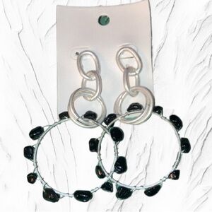 NWT Free people Brushed Silver Tone Black Stone Dangle Earrings